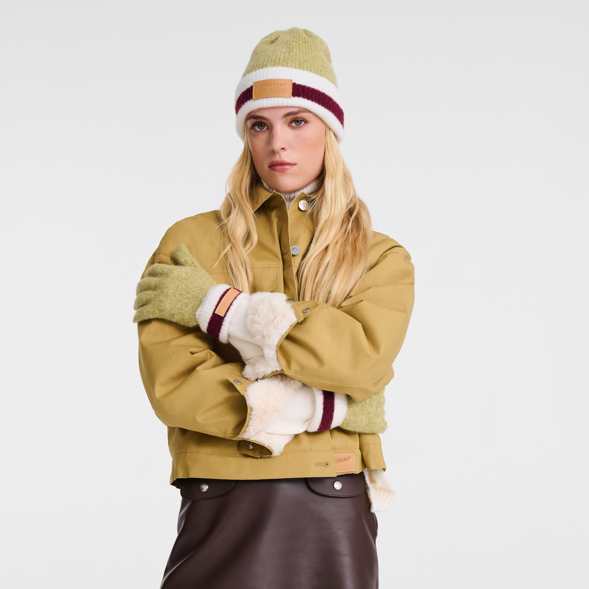 Gloves / Pistachio/Burgundy - Knit