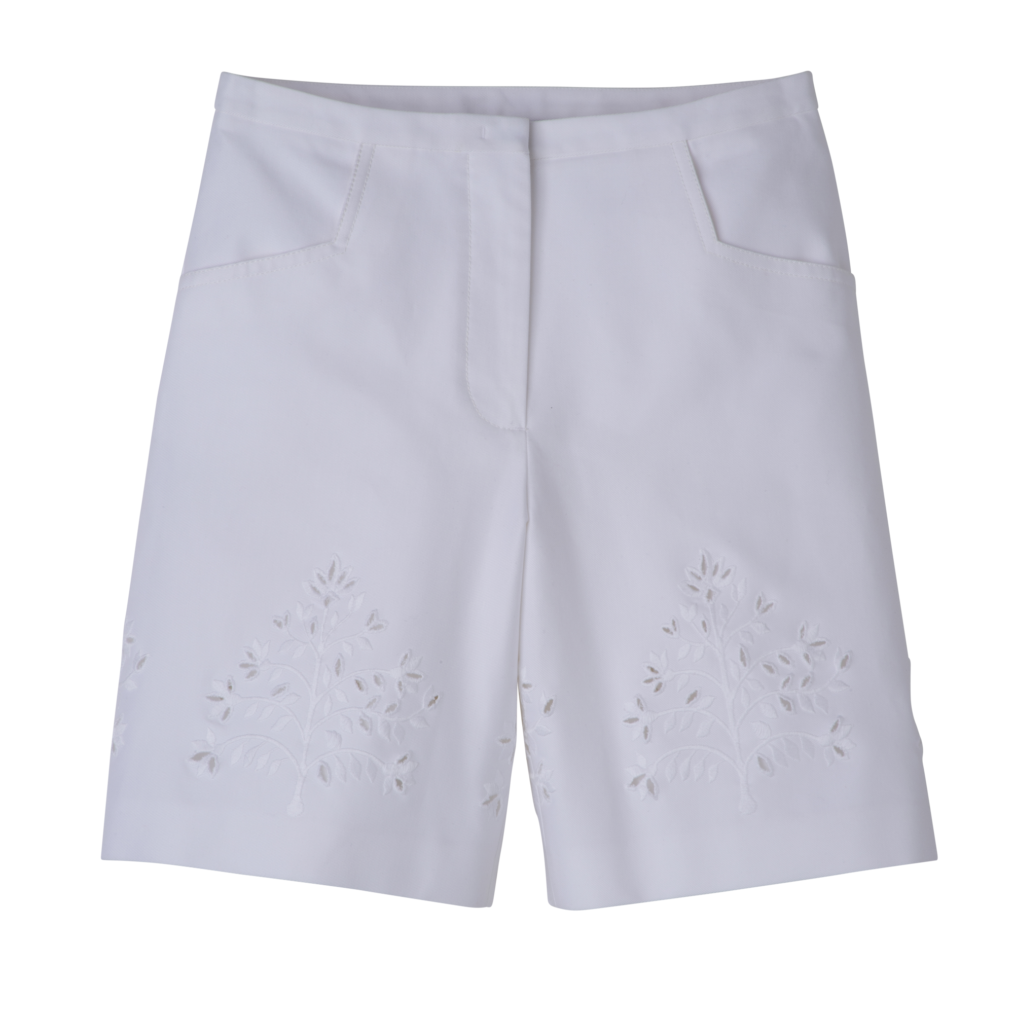 Bermuda shorts / White - Embroidered gabardine