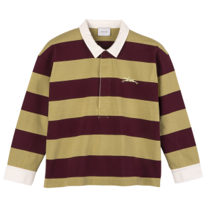 Polo shirt / Pistachio/Burgundy - Striped jersey